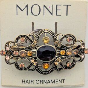 Vintage Monet Statement Hair Clip w/ Intricite Design/tones of Amber-like Stone
